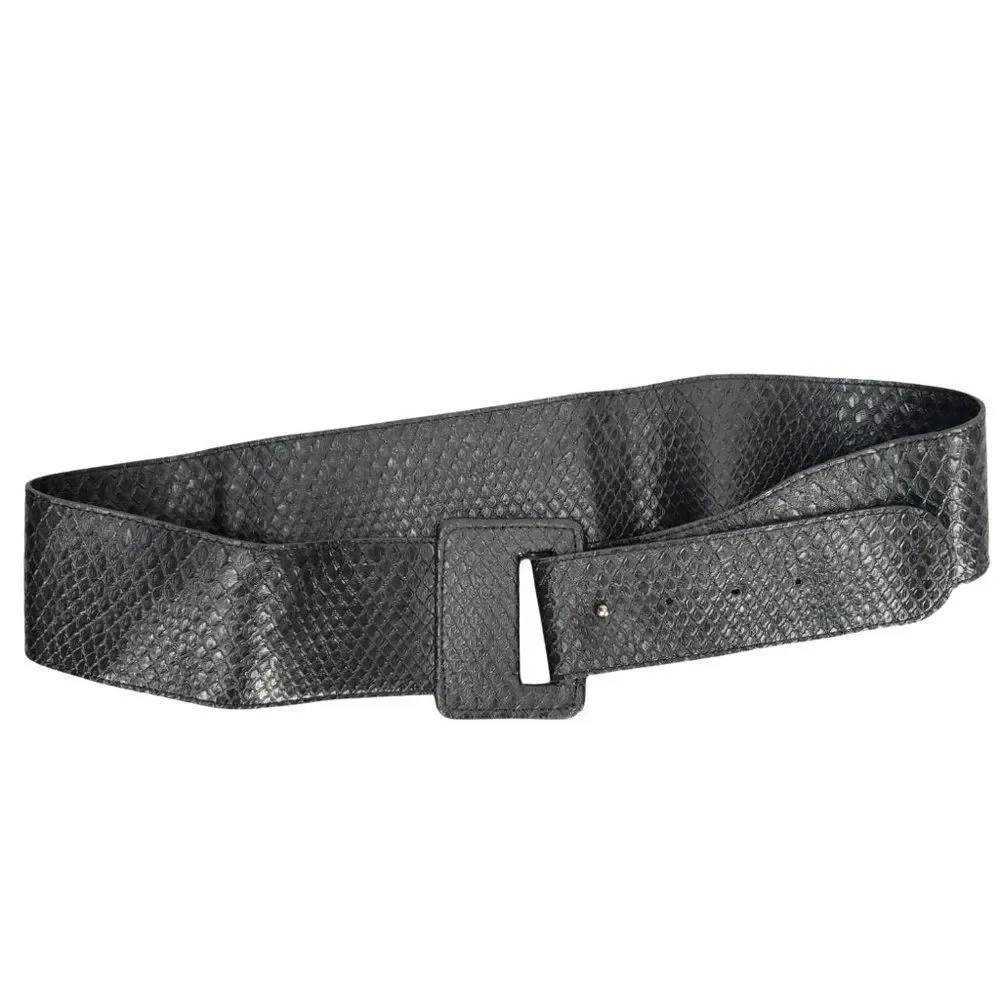 Vintage 80s Style Wide Black Waist‎  Hook Loop Belt